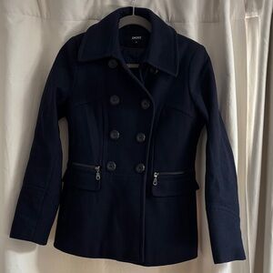 DKNY Women's Navy Double-Breasted Pea Coat Size 8 Wool